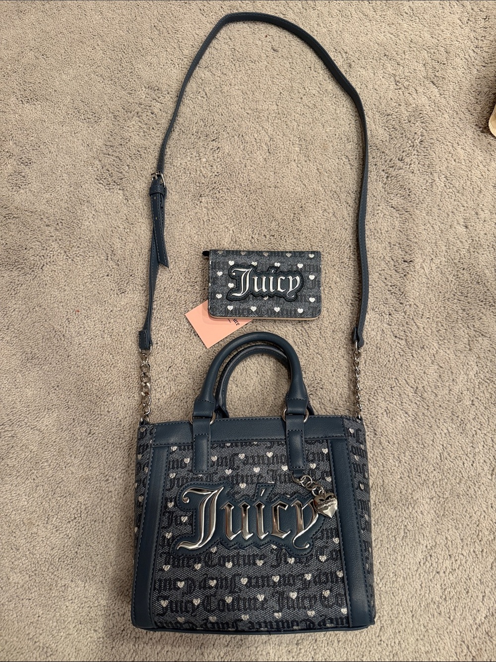 Juicy Couture Navy Heart Logo Crossbody Satchel